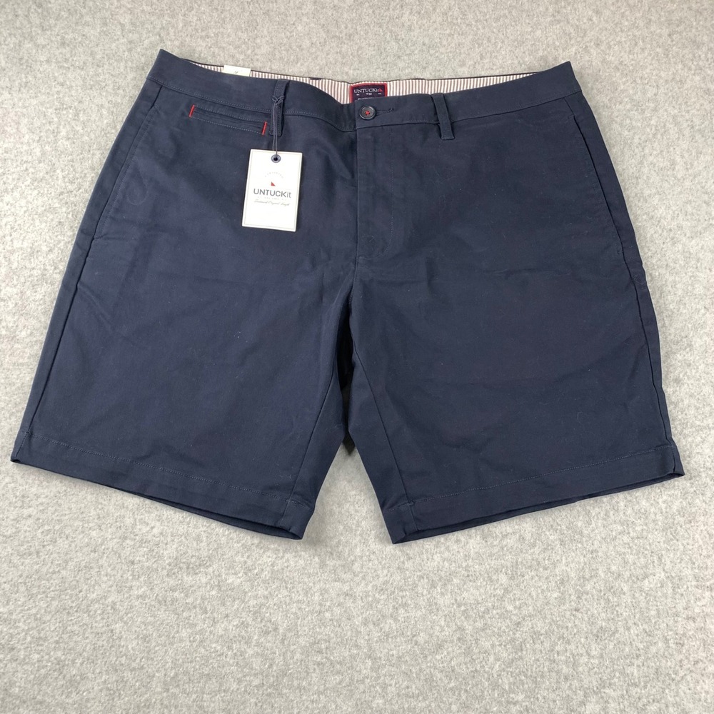 UNTUCKit Chino Shorts Mens 38 Navy Blue 9 Inch Inseam Cotton Stretch NWT